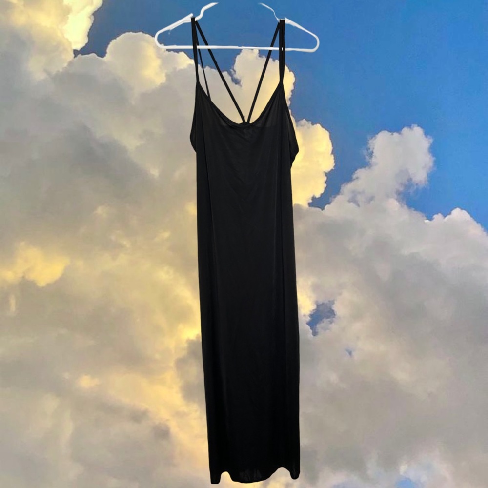 Pelia Fashions Black Long Mesh Slip Dress: Size Medium